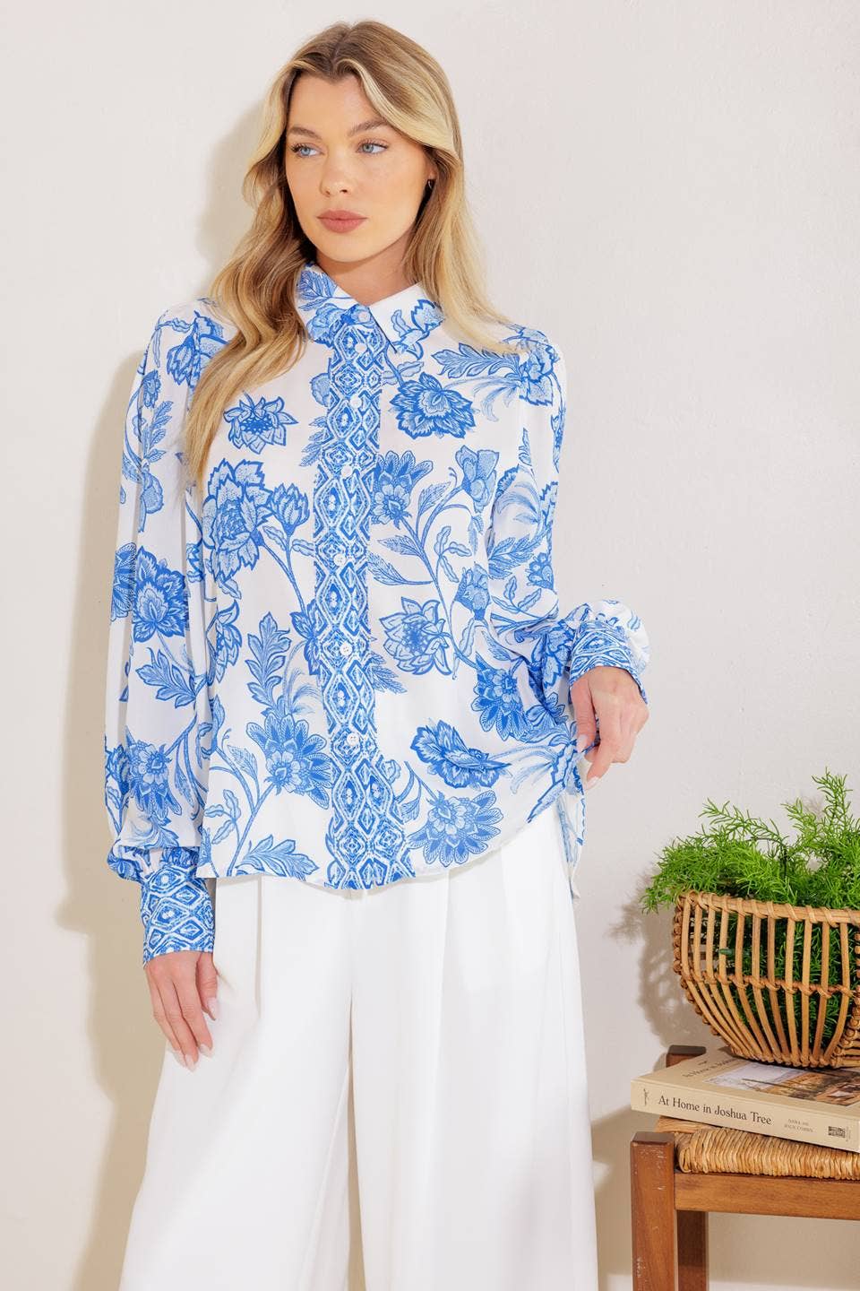 Printed Elegance Button Top