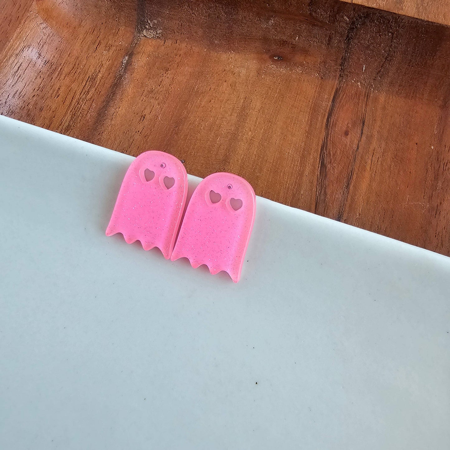 Ghost Studs - Pink Glitter // Halloween Earrings