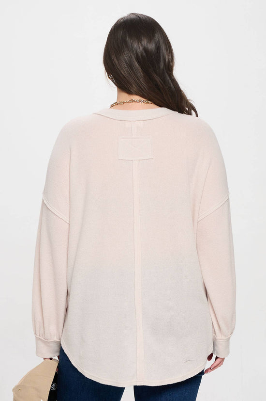 Curvy Half Button Long Sleeve