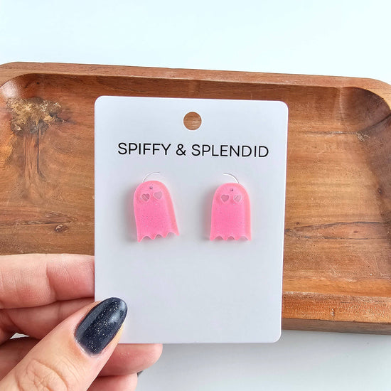 Ghost Studs - Pink Glitter // Halloween Earrings