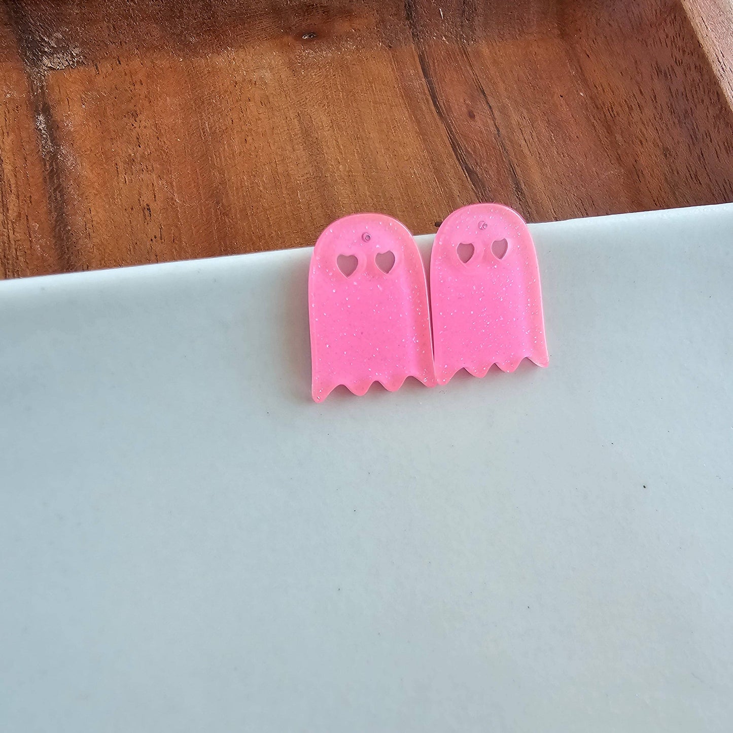 Ghost Studs - Pink Glitter // Halloween Earrings