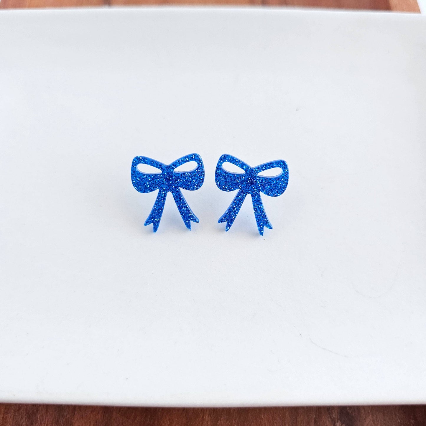 Bow Studs - Blue Glitter // Game Day