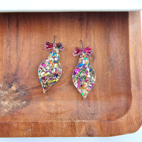 Christmas Ornament Earrings - Gold Sparkle // Holiday