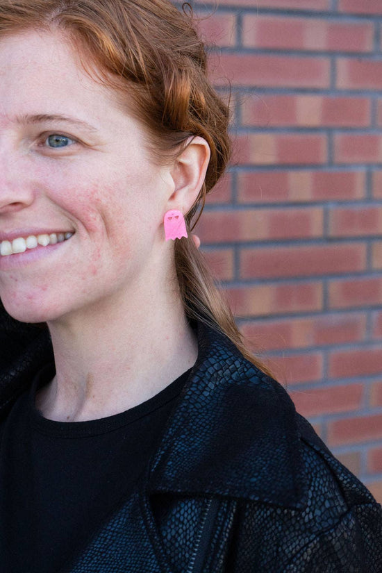 Ghost Studs - Pink Glitter // Halloween Earrings