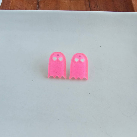 Ghost Studs - Pink Glitter // Halloween Earrings