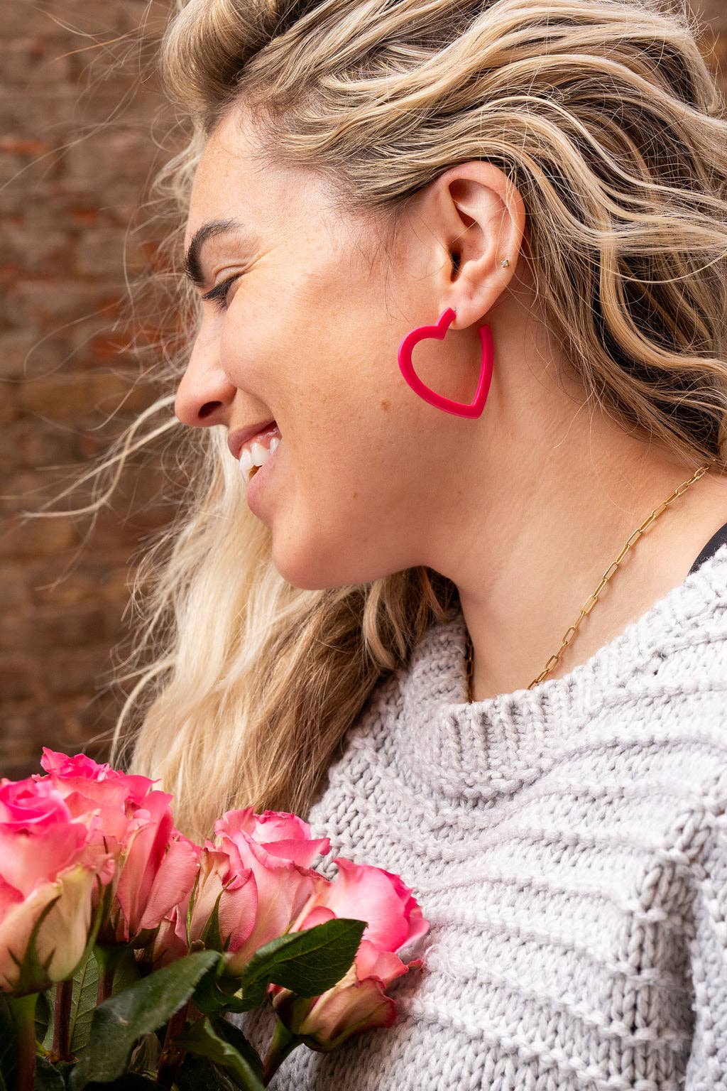 Heart Hoops - Ultra Pink // Valentine's Earrings