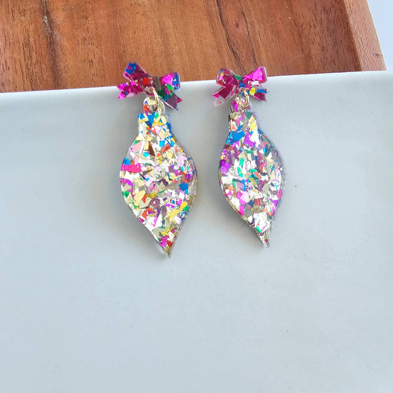 Christmas Ornament Earrings - Gold Sparkle // Holiday