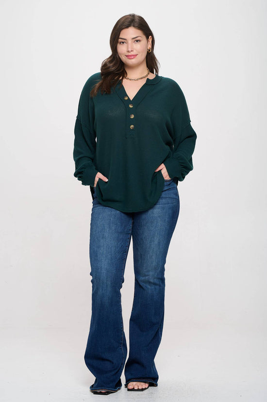 Curvy Half Button Long Sleeve