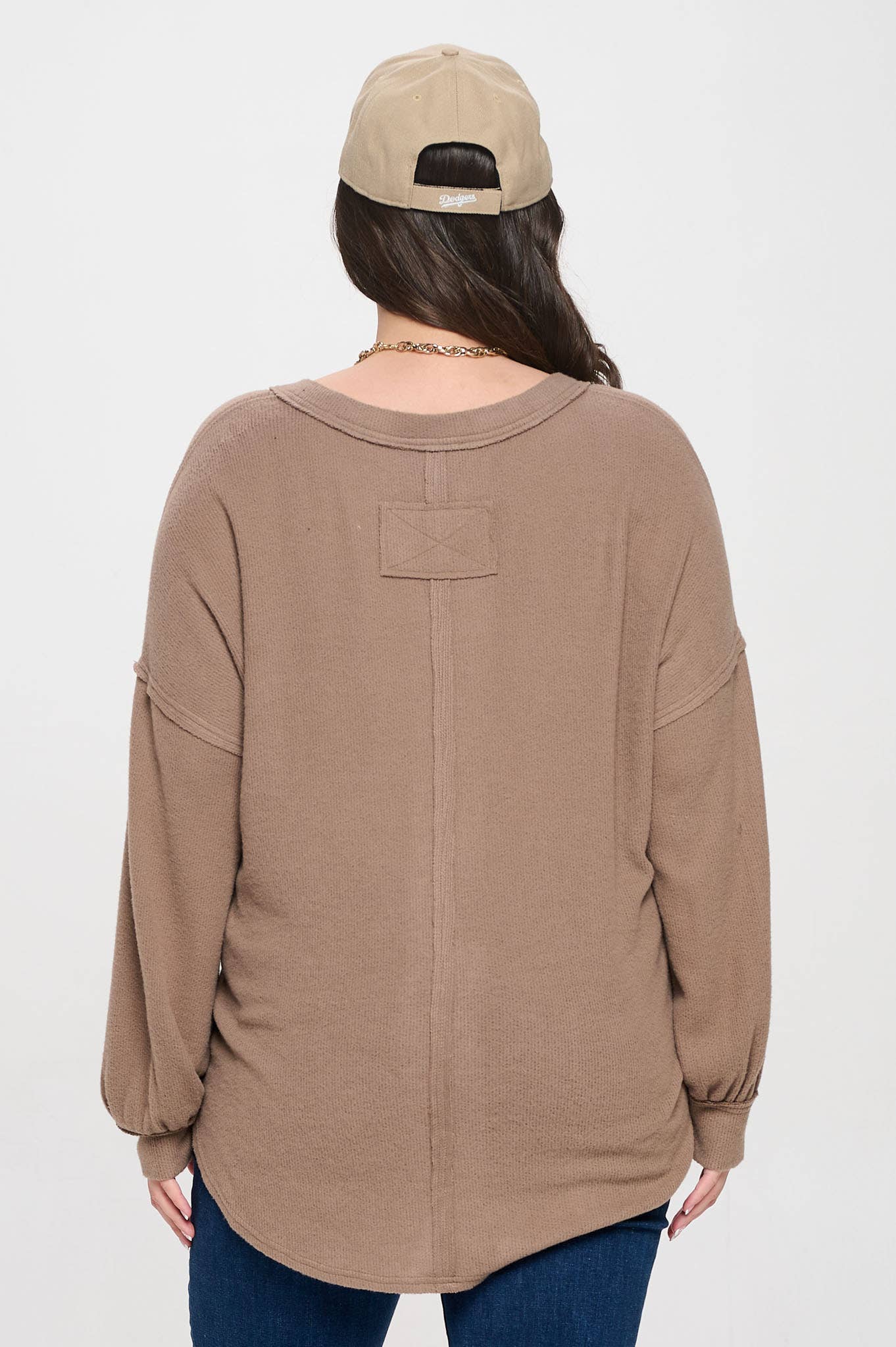 Curvy Half Button Long Sleeve