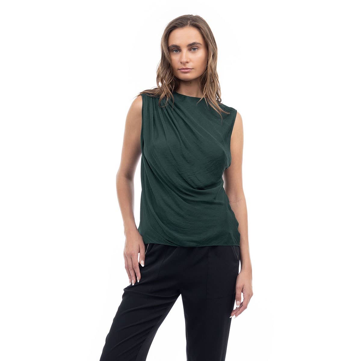 Elegant Shirred Satin Tank