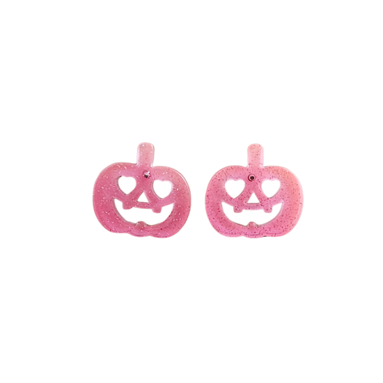 Jack O' Lantern Pumpkin Studs - Pink Glitter // Halloween Earrings