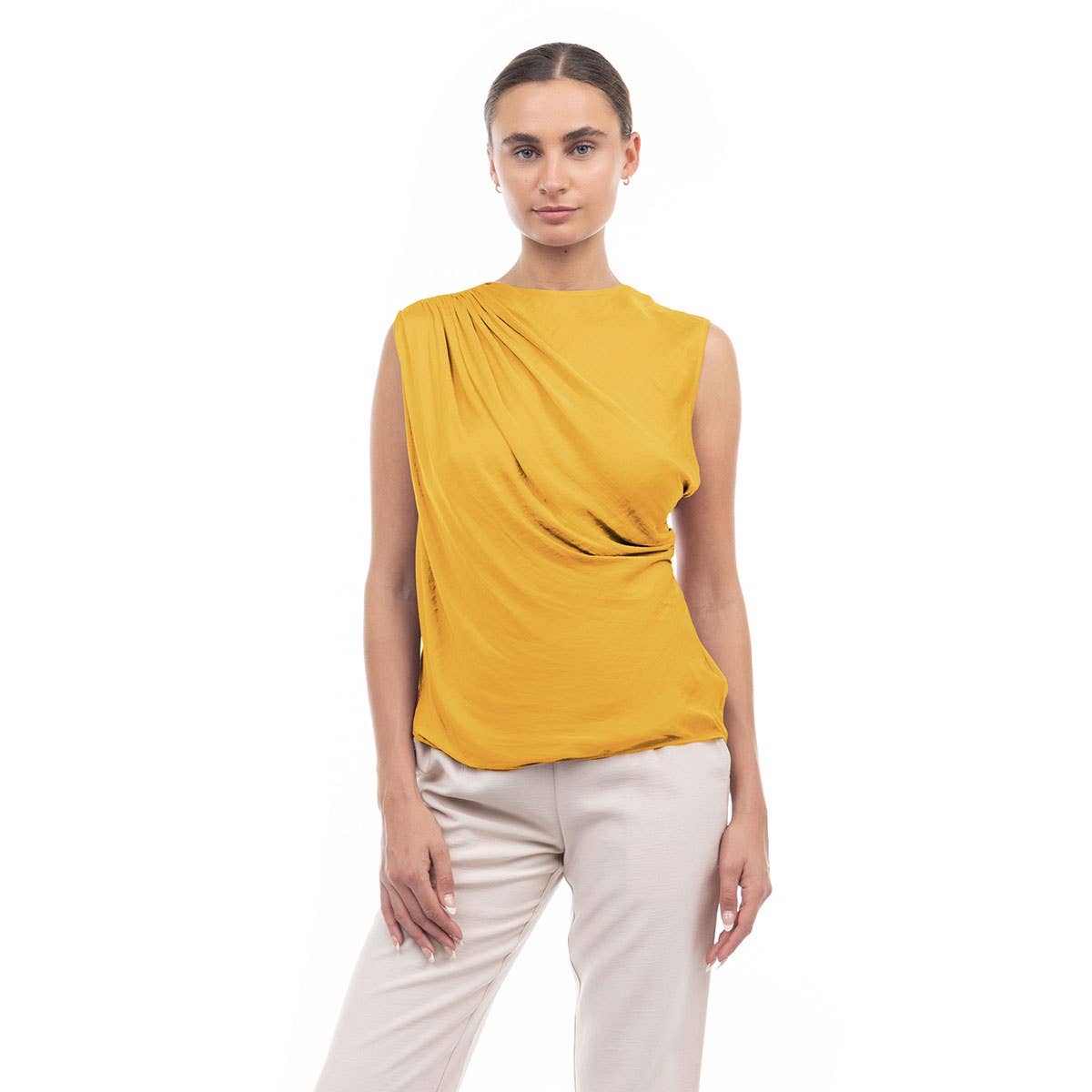 Elegant Shirred Satin Tank