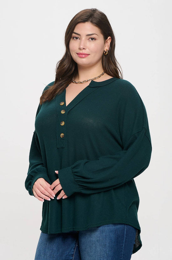 Curvy Half Button Long Sleeve