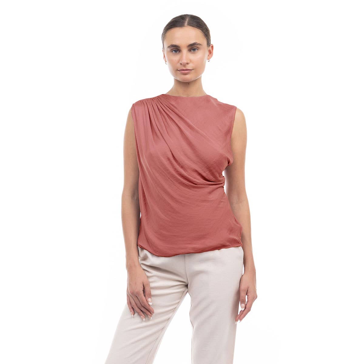 Elegant Shirred Satin Tank