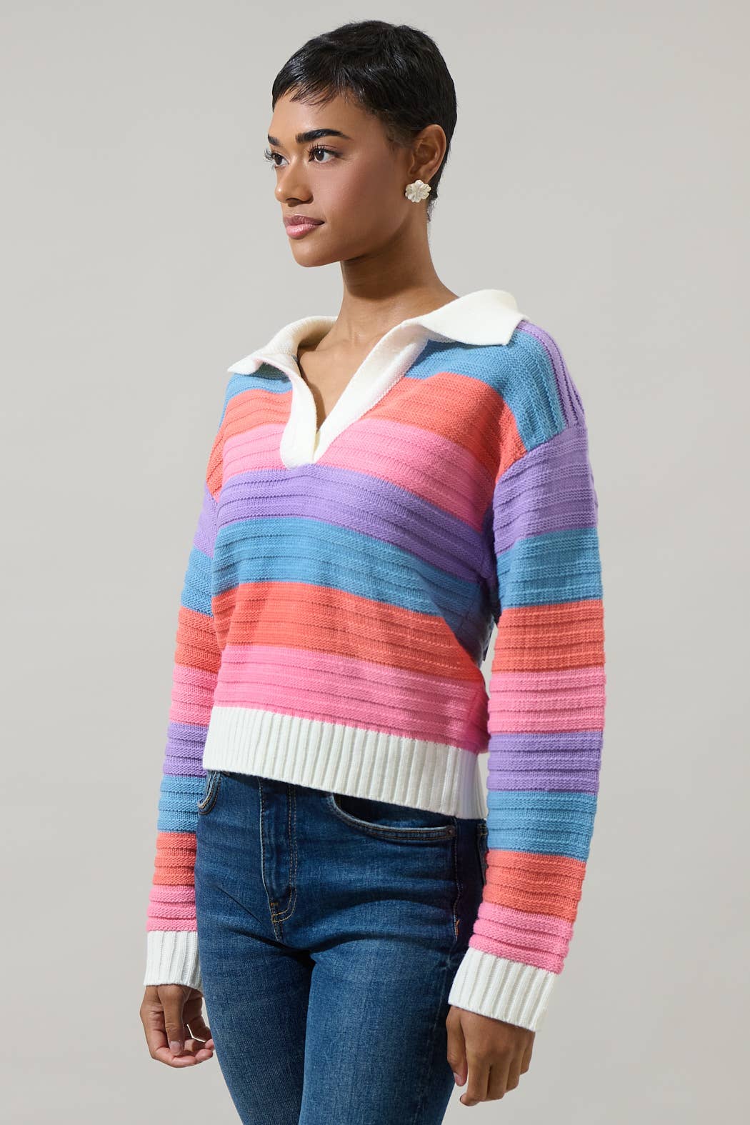 Roselin Striped Collared Sweater