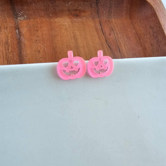 Jack O' Lantern Pumpkin Studs - Pink Glitter // Halloween Earrings