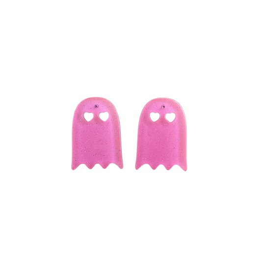 Ghost Studs - Pink Glitter // Halloween Earrings