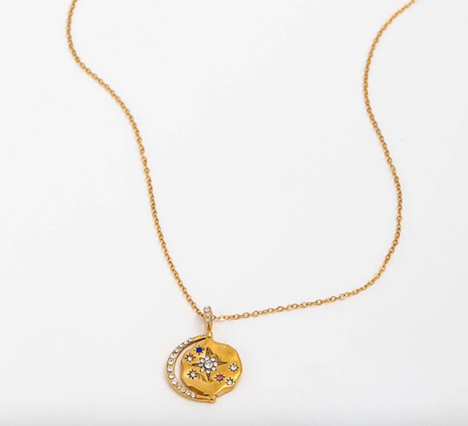 Cosmic Blessings Moon & Stars Necklace – 14K Gold Dipped