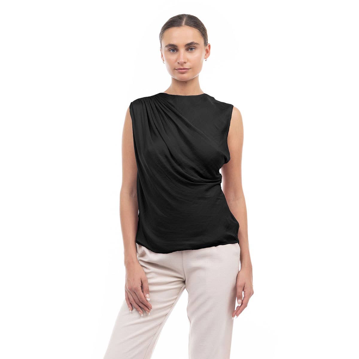 Elegant Shirred Satin Tank