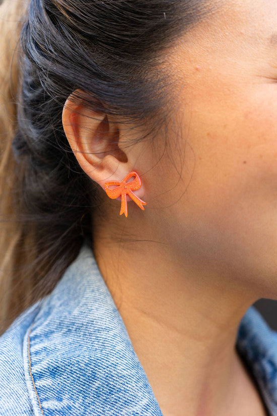 Bow Studs - Orange Glitter // Game Day