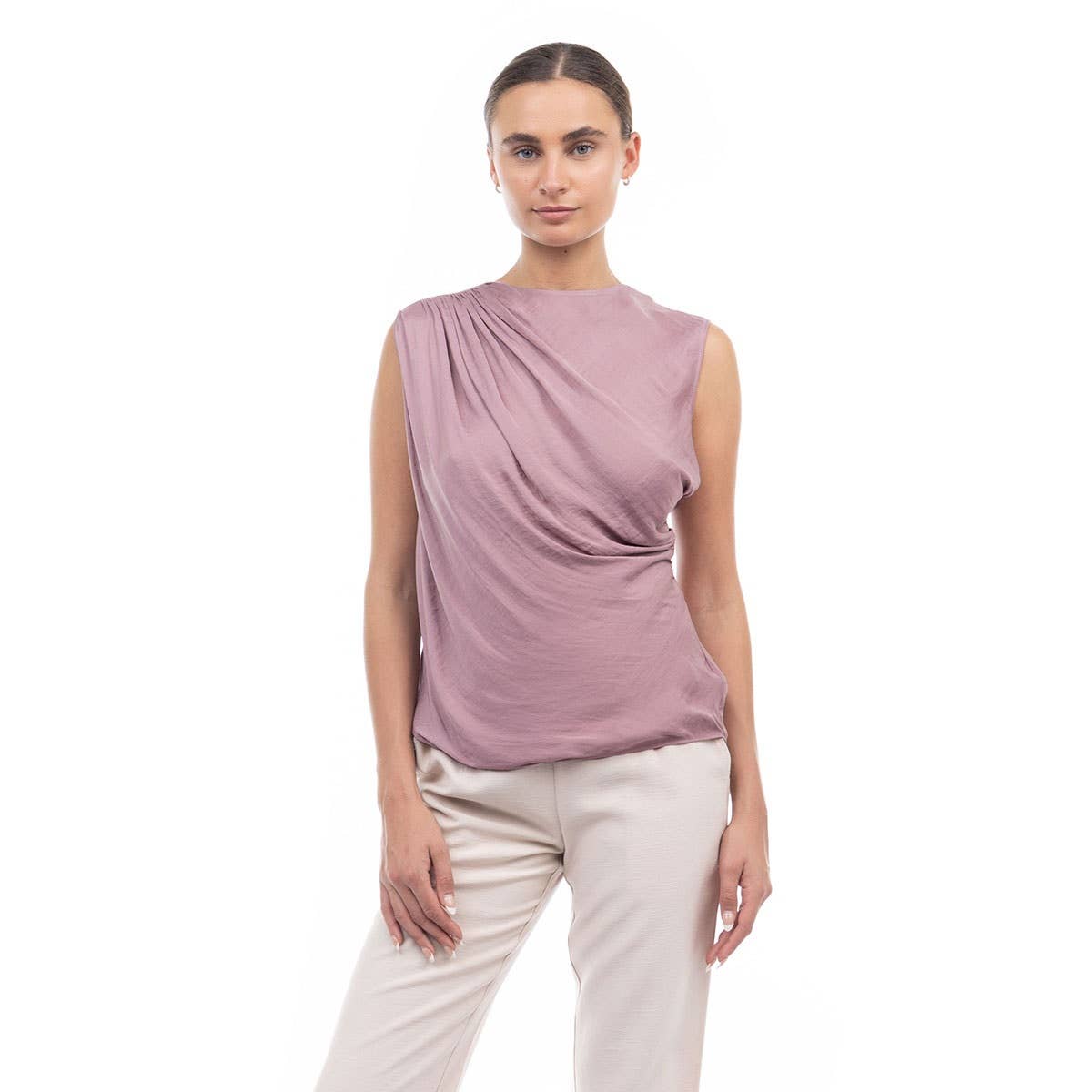 Elegant Shirred Satin Tank