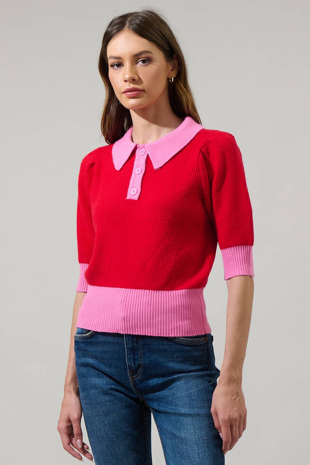 Margot Color Block Collared Sweater Top