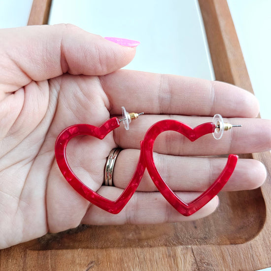 Heart Hoops- Red // Valentine's Earrings