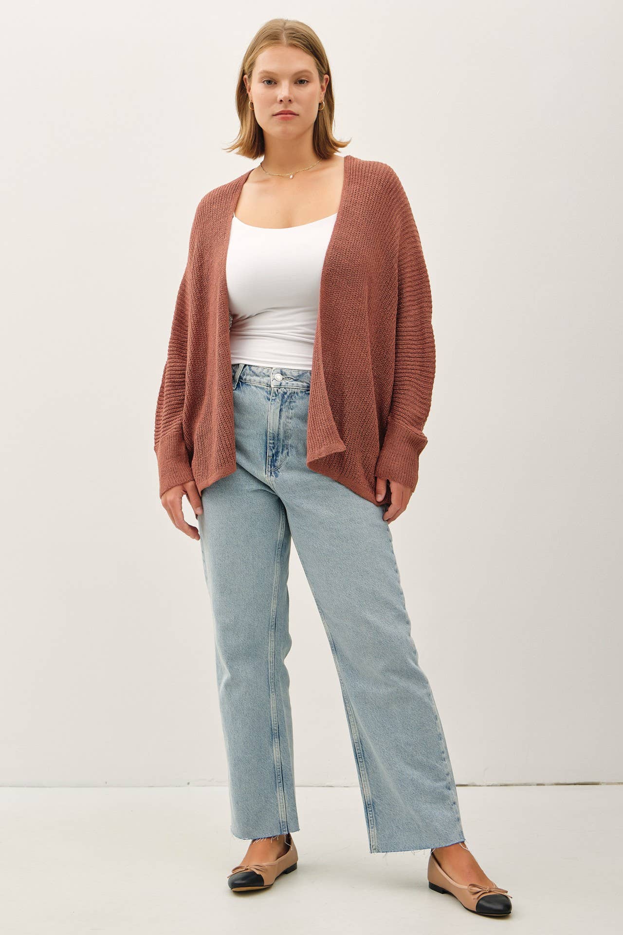 Curvy Dolman Sleeve Open Cardigan