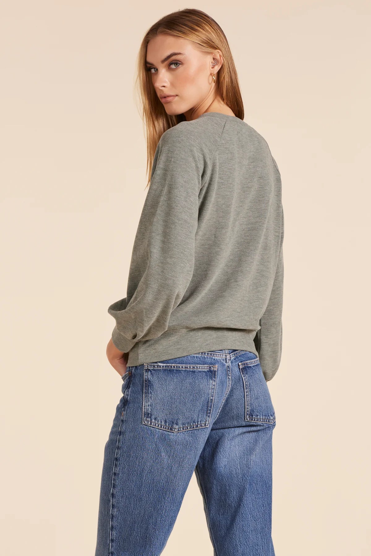 Bobi Pleated Sleeve Crewneck