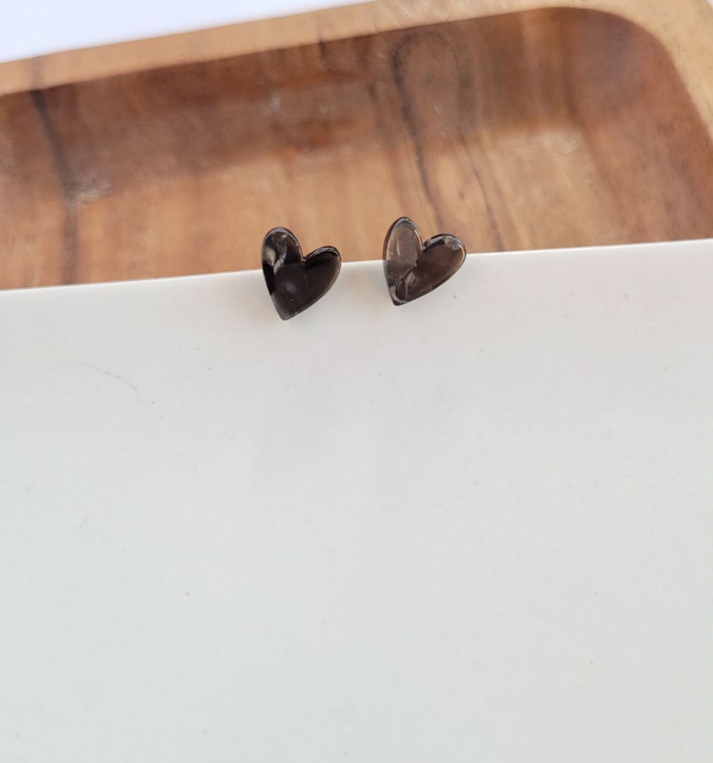 Hand Drawn Heart Studs - Black