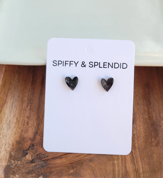 Hand Drawn Heart Studs - Black