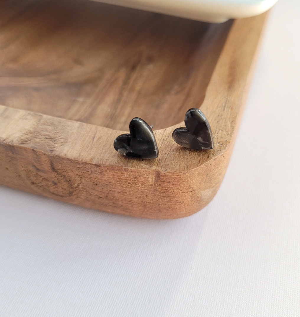 Hand Drawn Heart Studs - Black