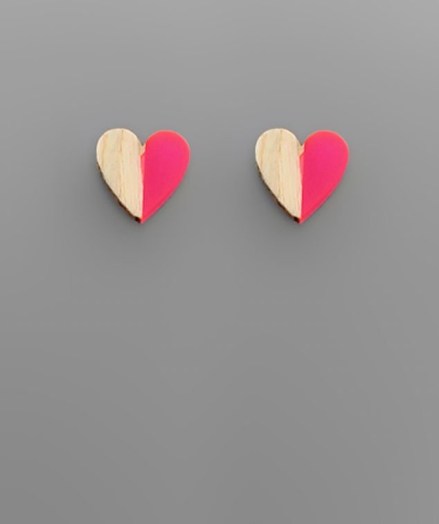 Resin & Wood Heart Earrings