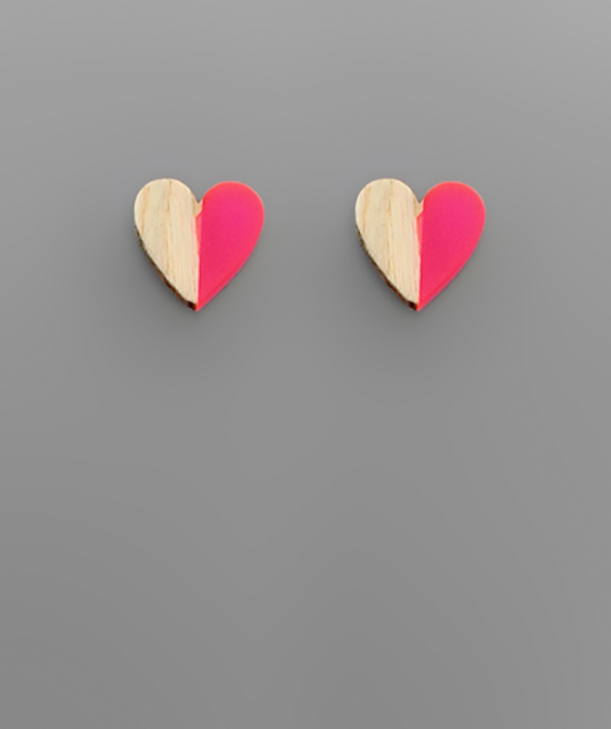 Resin & Wood Heart Earrings