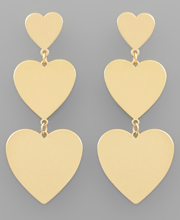 Triple Heart Metal Drop Earrrings