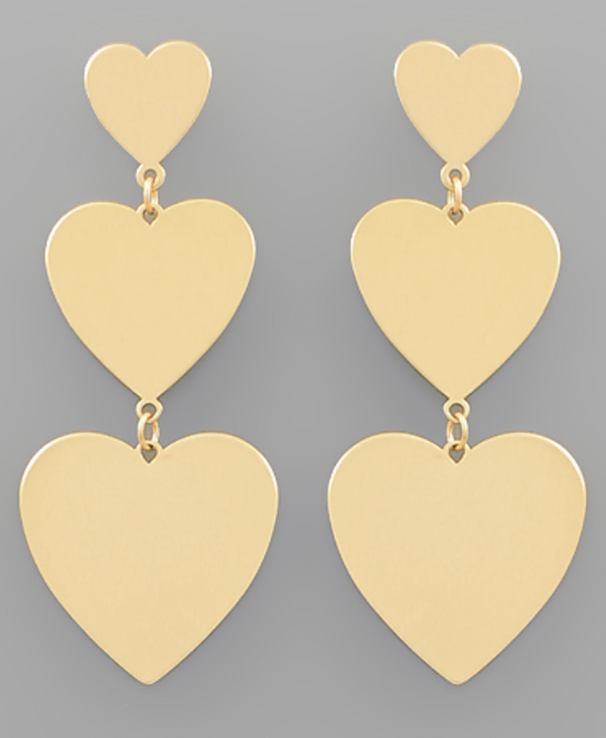 Triple Heart Metal Drop Earrrings