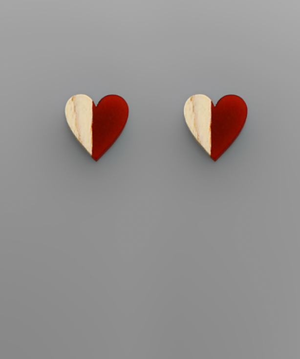 Resin & Wood Heart Earrings