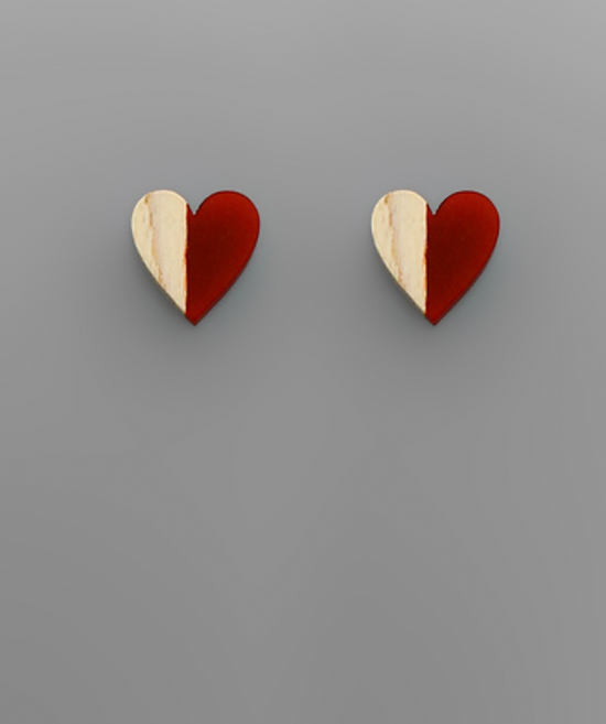 Resin & Wood Heart Earrings