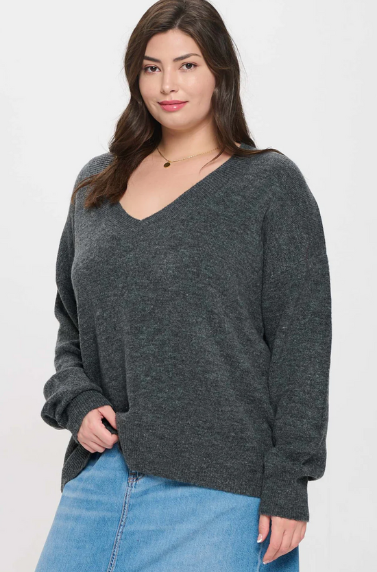 Curvy V Neck Knit Sweater