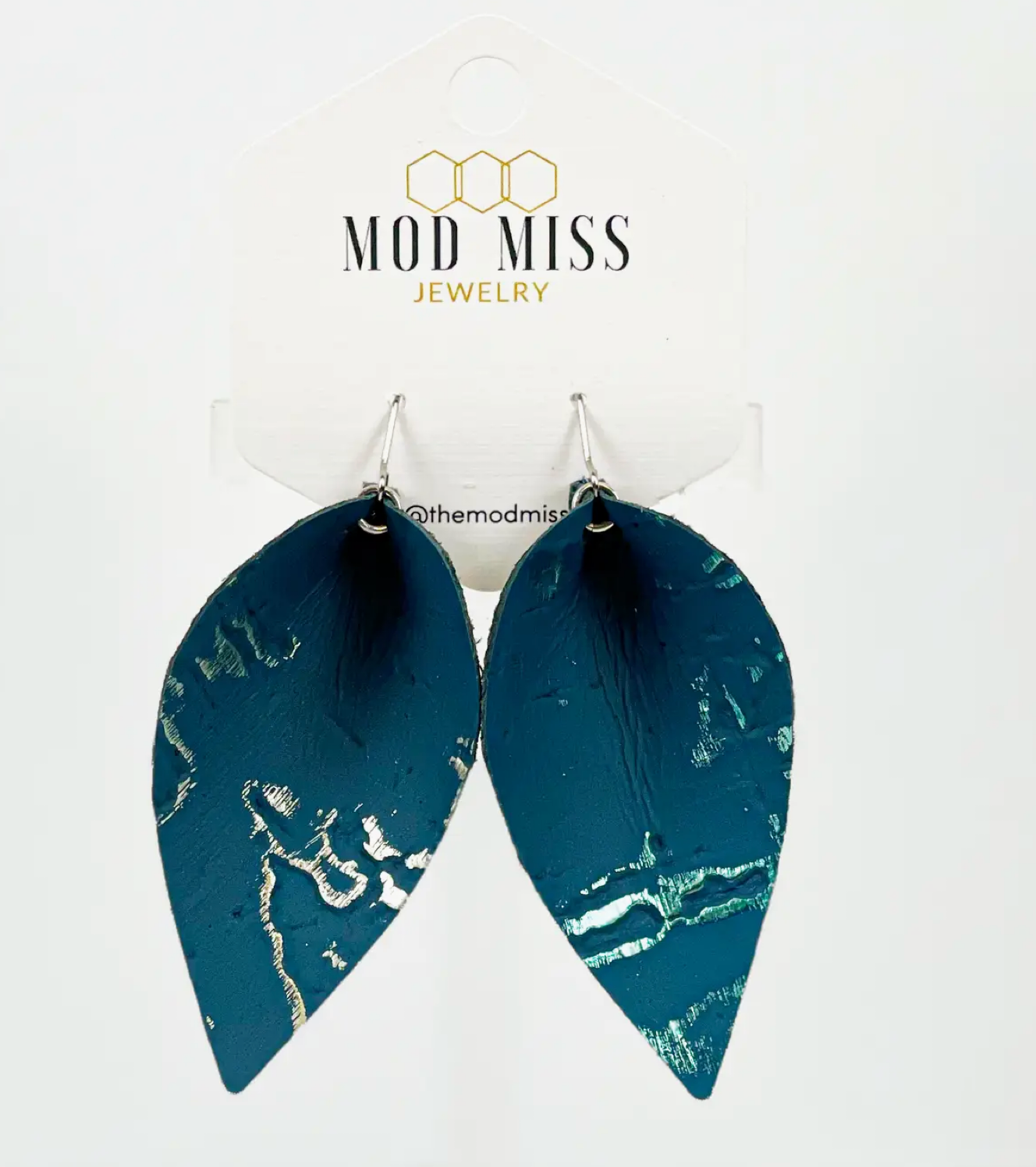 Mod Miss Teal Leather Petal Earrings "Wildwood Dark Teal"