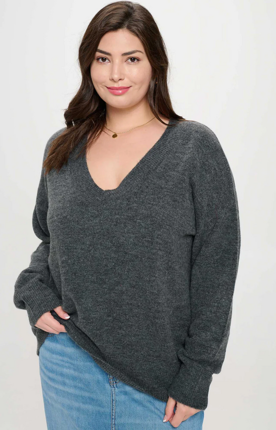 Curvy V Neck Knit Sweater