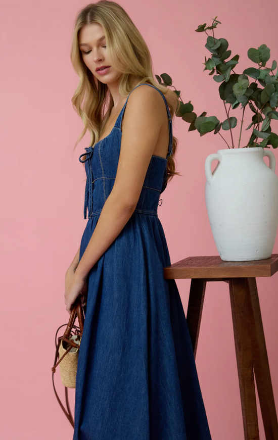 Lace-Up Denim Midi