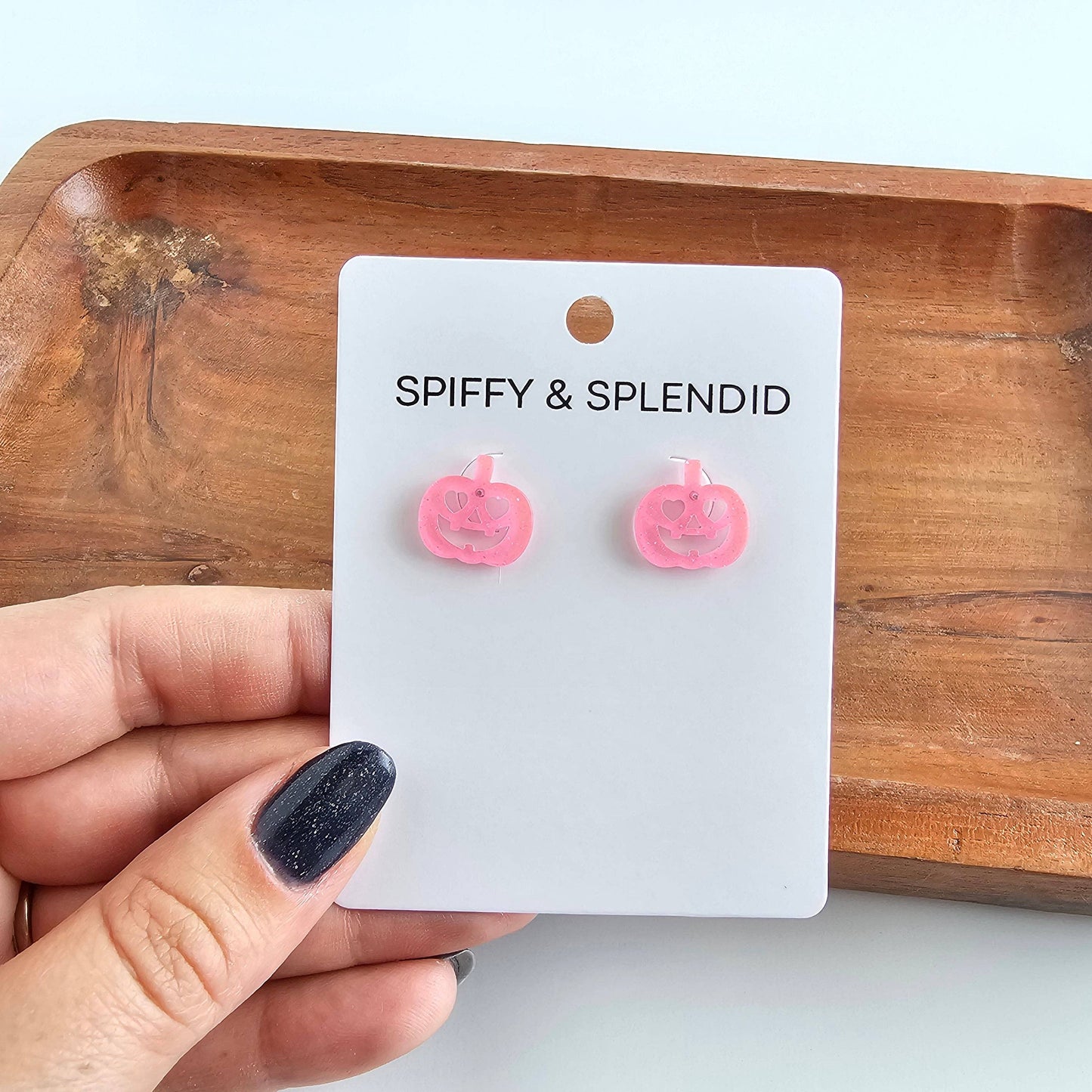 Jack O' Lantern Pumpkin Studs - Pink Glitter // Halloween Earrings