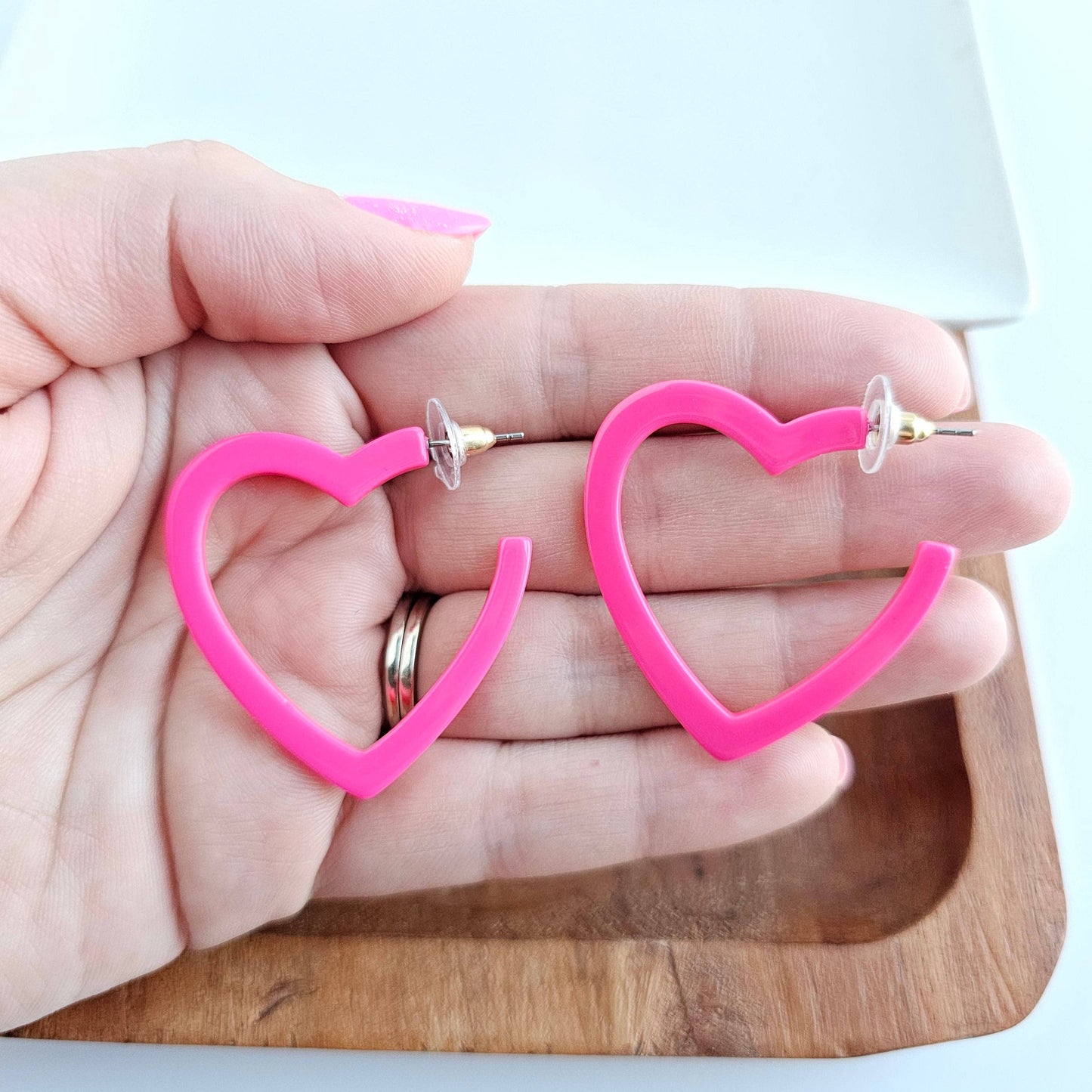 Heart Hoops - Ultra Pink // Valentine's Earrings