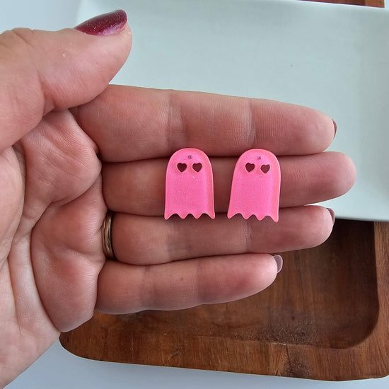 Ghost Studs - Pink Glitter // Halloween Earrings