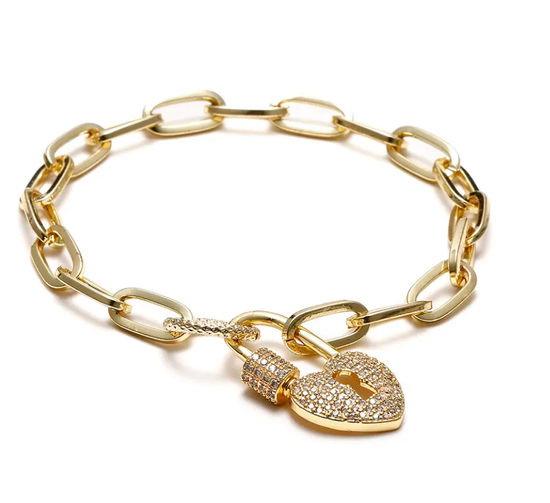 Carabiner Pavé Heart Paperclip Bracelet