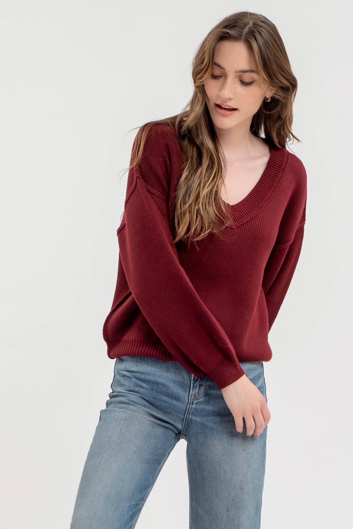 Exposed Seam V Sweater