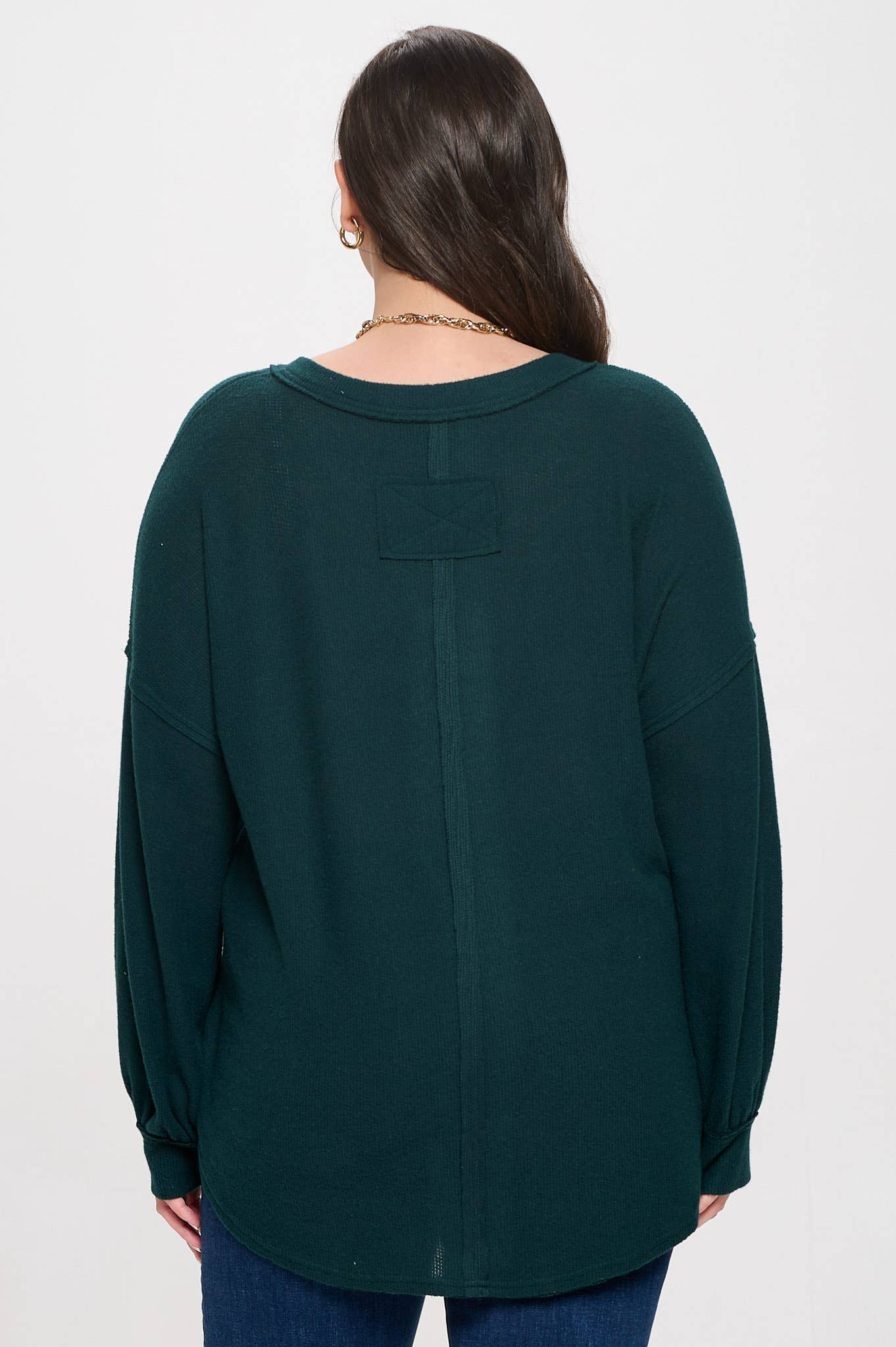 Curvy Half Button Long Sleeve