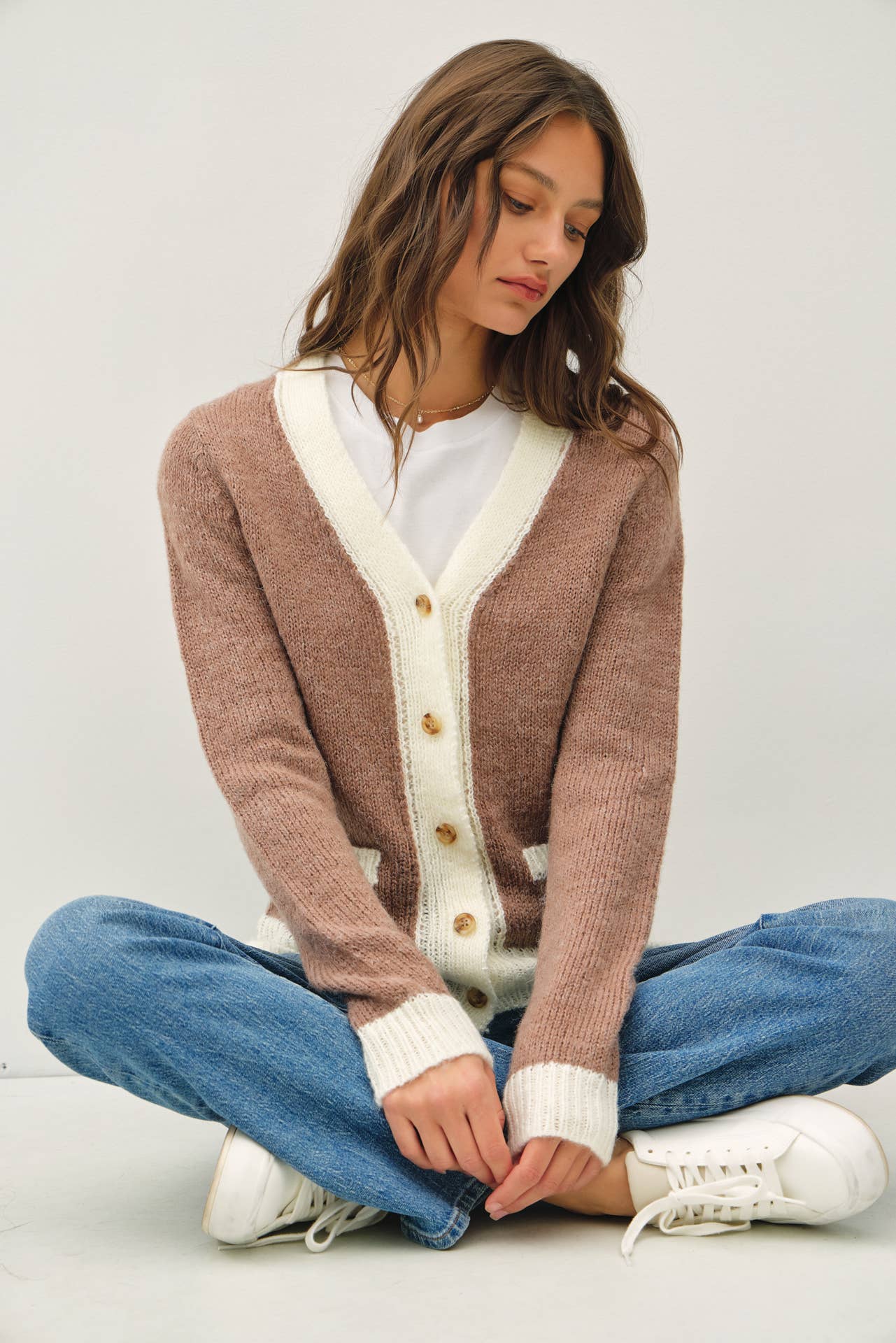 Two Tone Varsity Button Up Cardigan