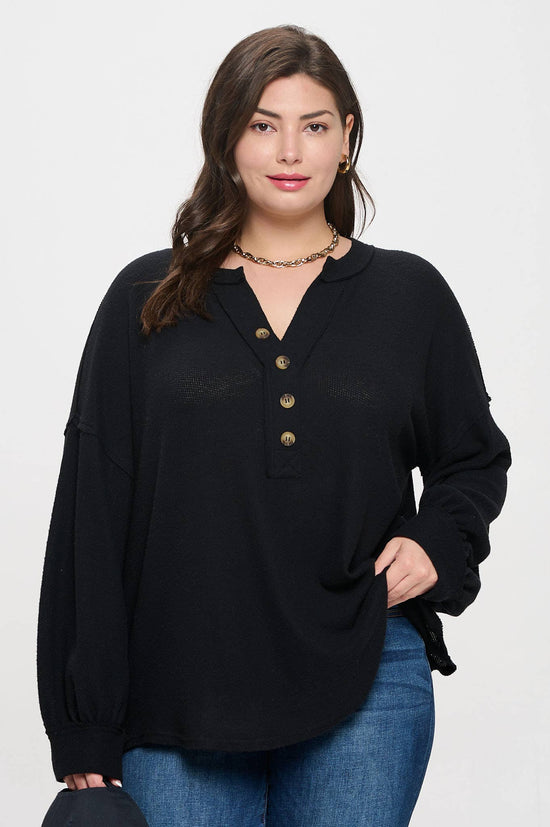 Curvy Half Button Long Sleeve